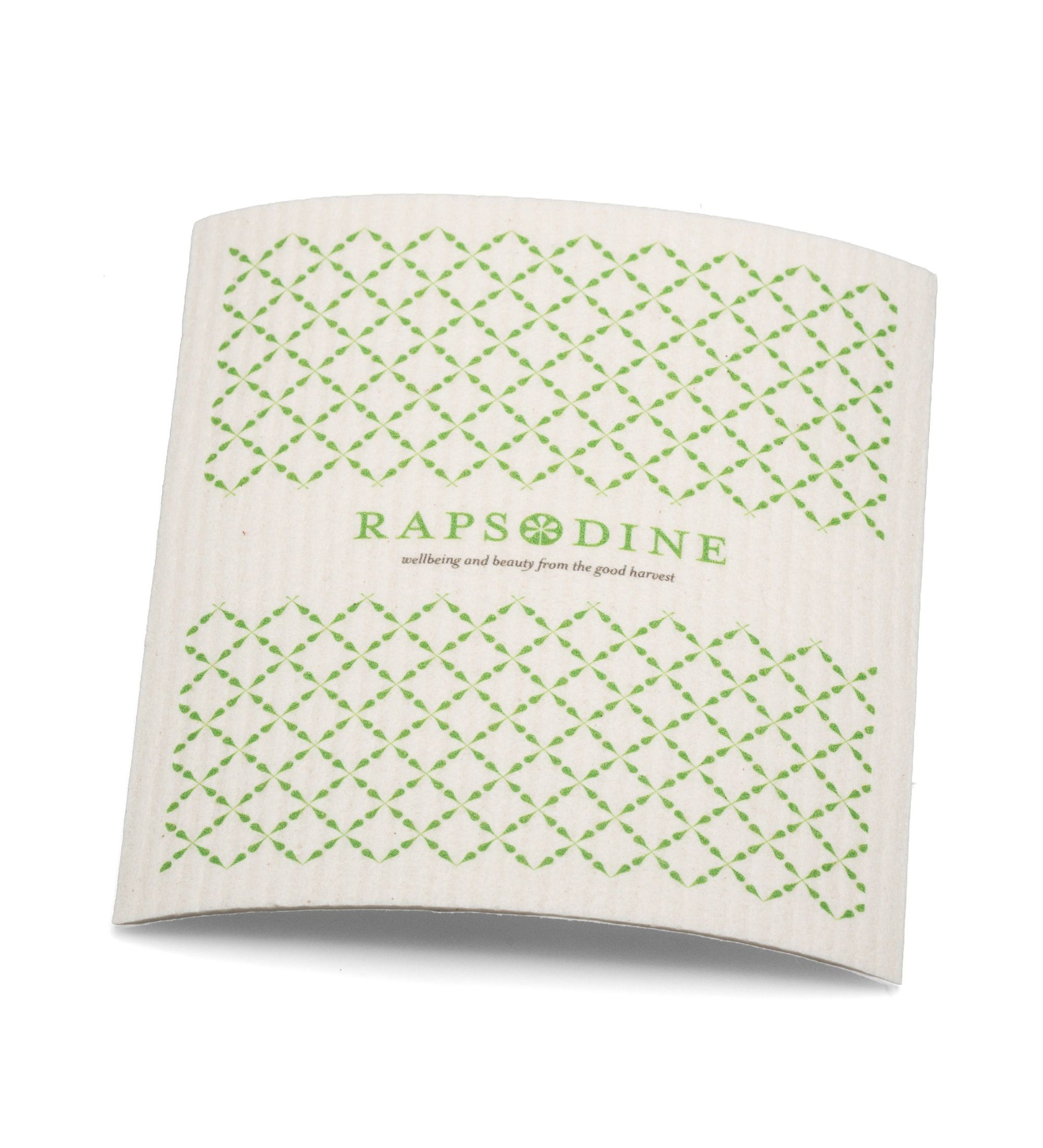 Disktrasa från Rapsodine med grönt mönster och klassisk logotyp i naturlig design
