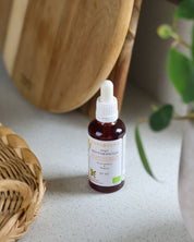 Ekologisk havtornsolja från Rapsodine i glasflaska med pipett, naturligt kosttillskott rikt på vitaminer och antioxidanter